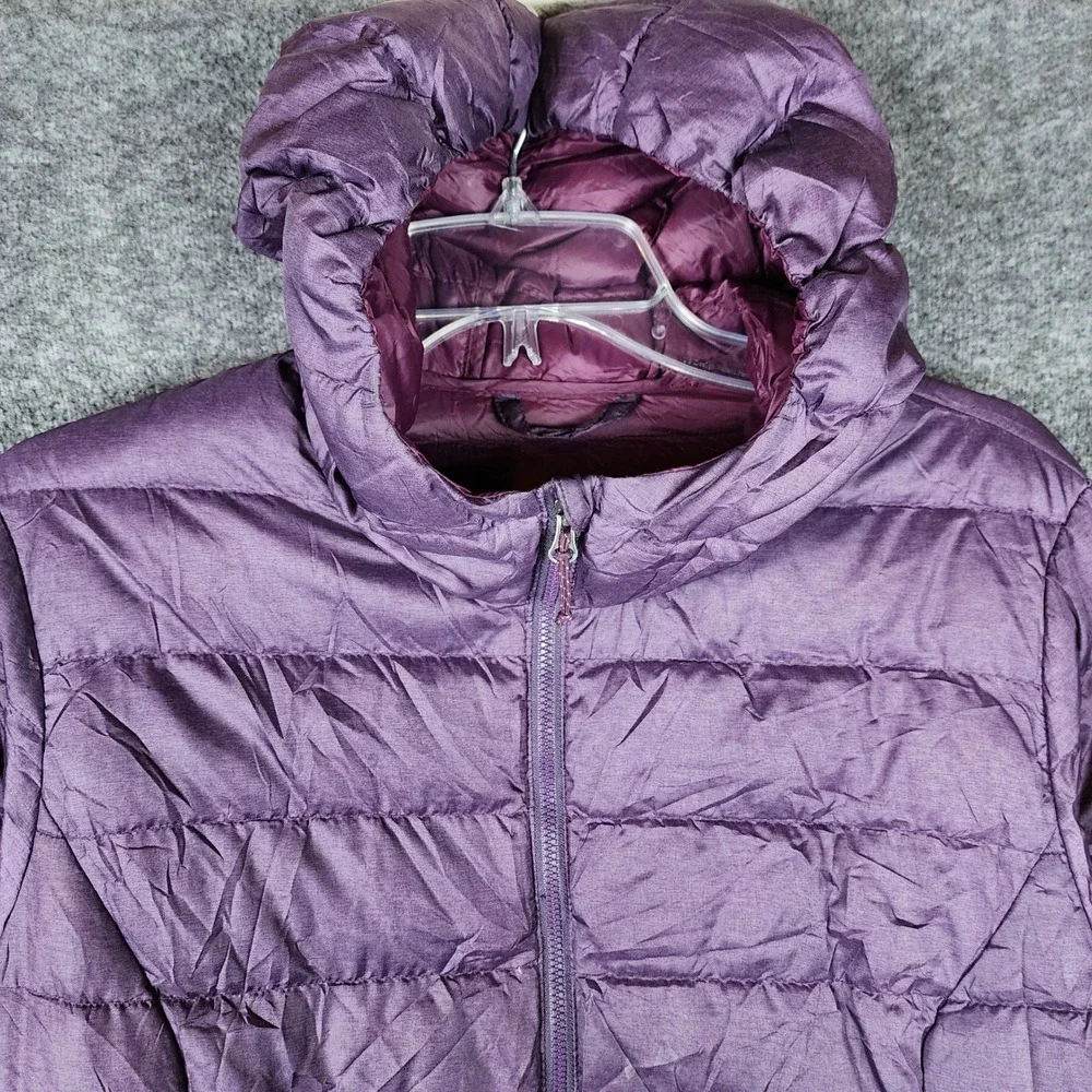 Eddie Bauer Jacket Womens L EB650 Down Purple Hooded Puffer EUC